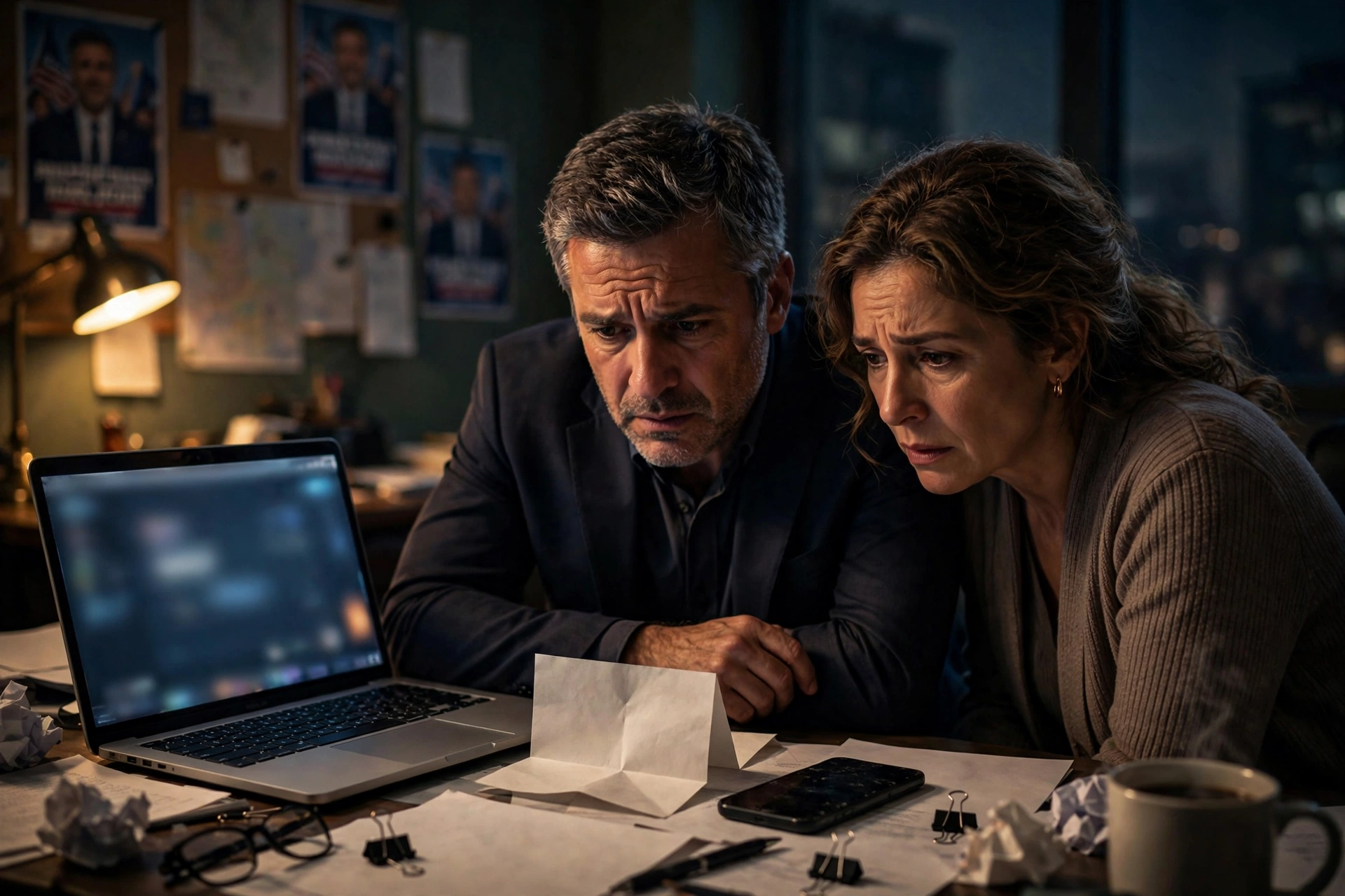 Animals Netflix movie in-content artwork showing a tense campaign war room at night