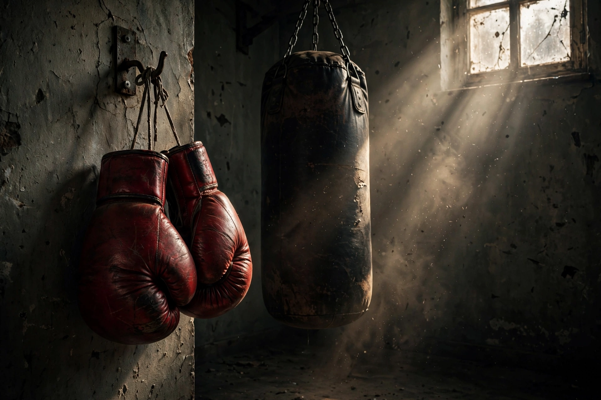 TYSON Netflix boxing gloves and punching bag in old gym