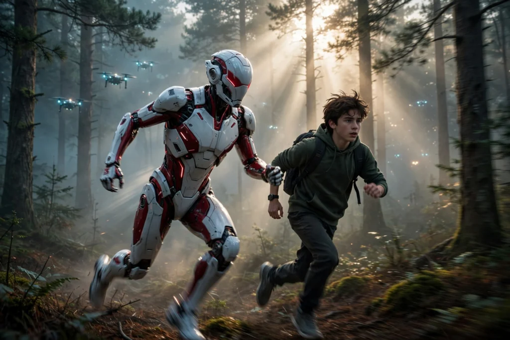 VisionQuest plot — Vision on the run with a mysterious boy through a forest.